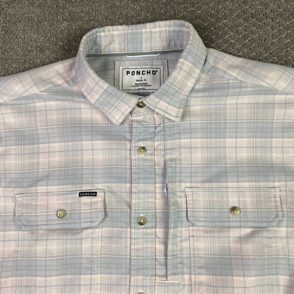 Poncho Flannel Shirt Men's Large Magnetic Pockets Plaid Fishing Outdoors - Picture 2 of 13